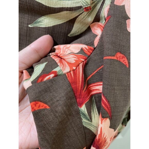 Tommy Bahama Hawaiian Brown Floral Silk Stretch Pants Zip Sz 12 Tropical - Picture 2 of 11